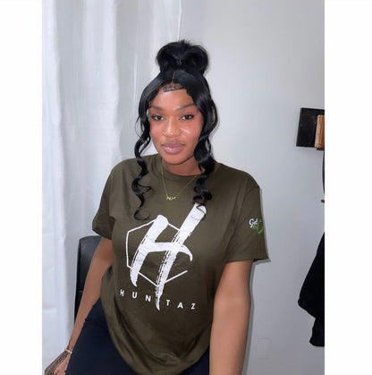 PREMIUM ARMY GREEN T-SHIRT HUNTAZ LOGO