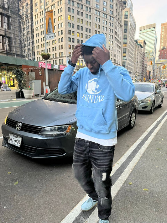 SKY BLUE SILK HOOD COTTON FLEECE WINTER HOODIE